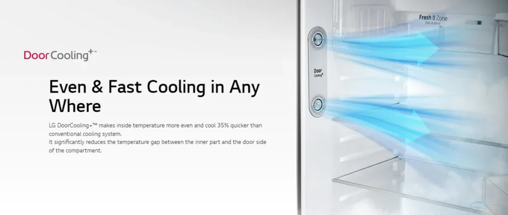 تکنولوژی Door Cooling+ برای خنک‌سازی یکنواخت یخچال ال جی در بانه قیمت یخچال ال جی بالا پایین یخچال ال جی جدید