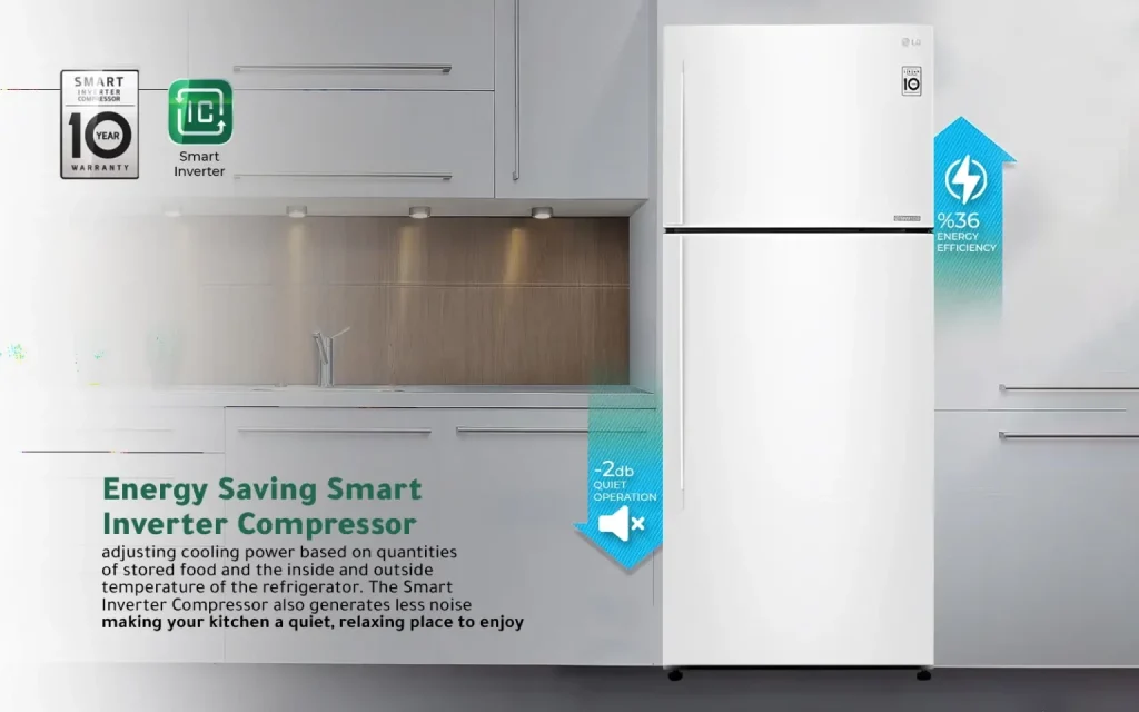  موتور Smart Inverter و سیستم خنک‌کنندگی قدرتمند فروش یخچال ال جی بانه فروش یخچال ال جی قیمت یخچال ال جی بهترین یخچال فریزر ال جی